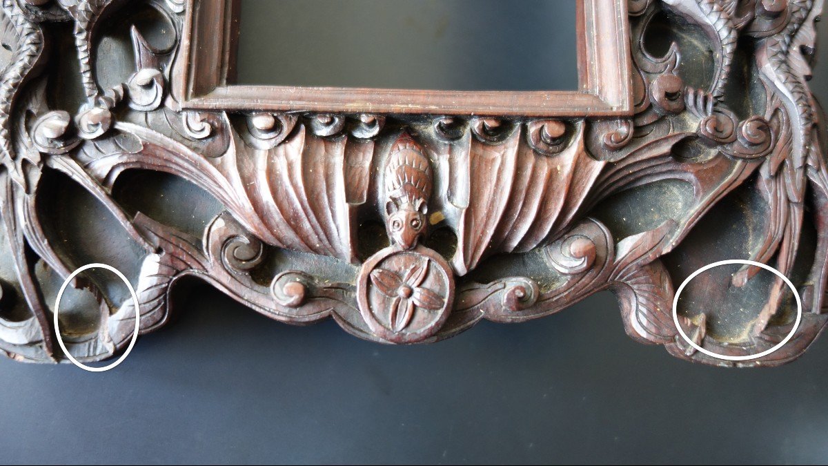 Carved Ironwood Frame With Representation Of Dragons, Indochina Early 20th Century-photo-3