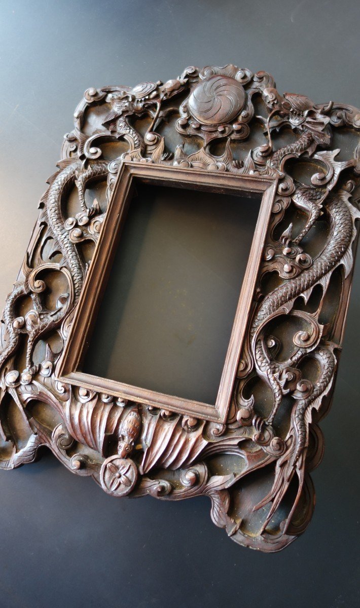 Carved Ironwood Frame With Representation Of Dragons, Indochina Early 20th Century
