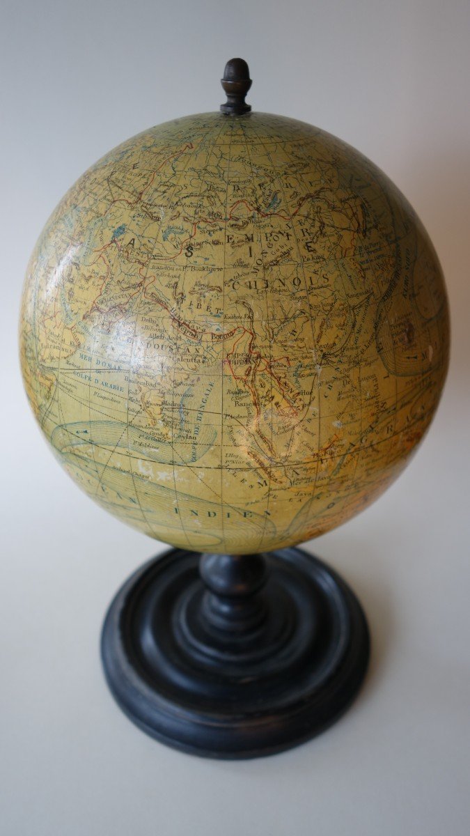 Terrestrial Globe Around 1900, Height 33cm, J. Lebègue&cie In Paris-photo-2