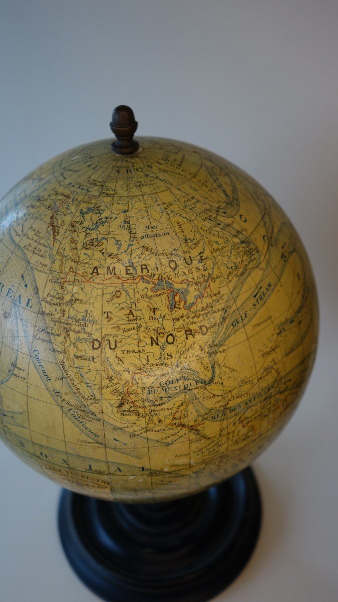 Terrestrial Globe Around 1900, Height 33cm, J. Lebègue&cie In Paris-photo-2