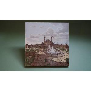 Large Earthenware Tile From Creil And Montereau, Universal Exhibition Of 1878