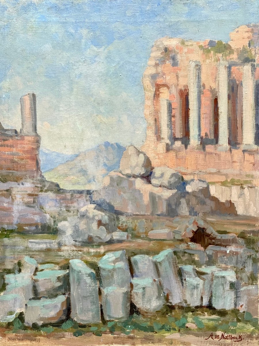 Décor De Ruines Antique , Souvenir De Voyage Par Alfred De Nottbeck, Peintre Finlandais -photo-2