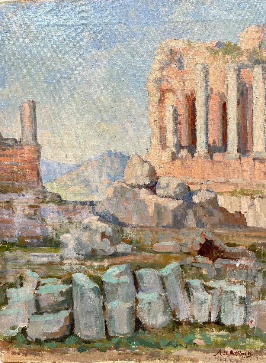 Décor De Ruines Antique , Souvenir De Voyage Par Alfred De Nottbeck, Peintre Finlandais -photo-3