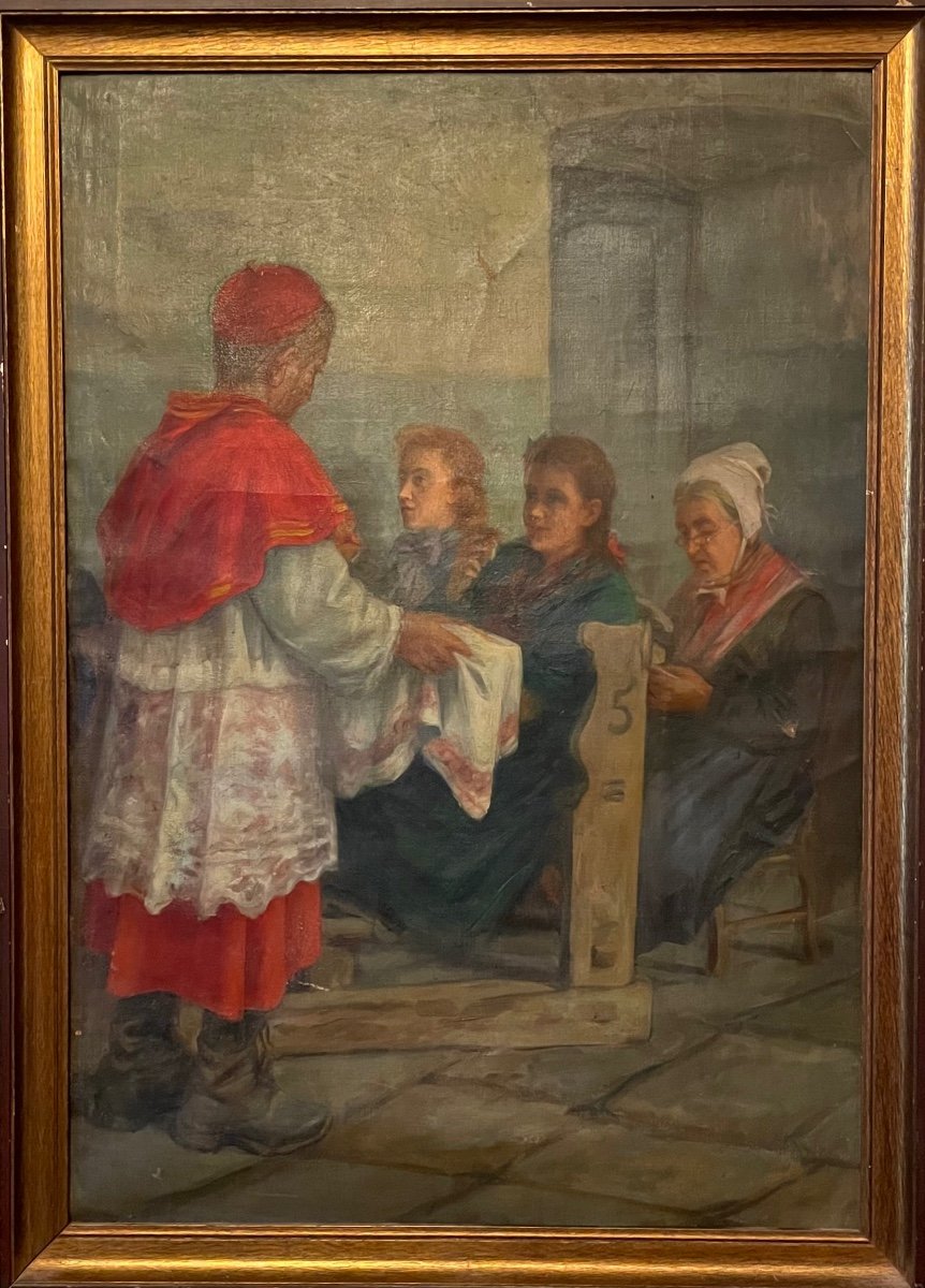 L’enfant De Chœur à La Messe , grande huile sur toile.