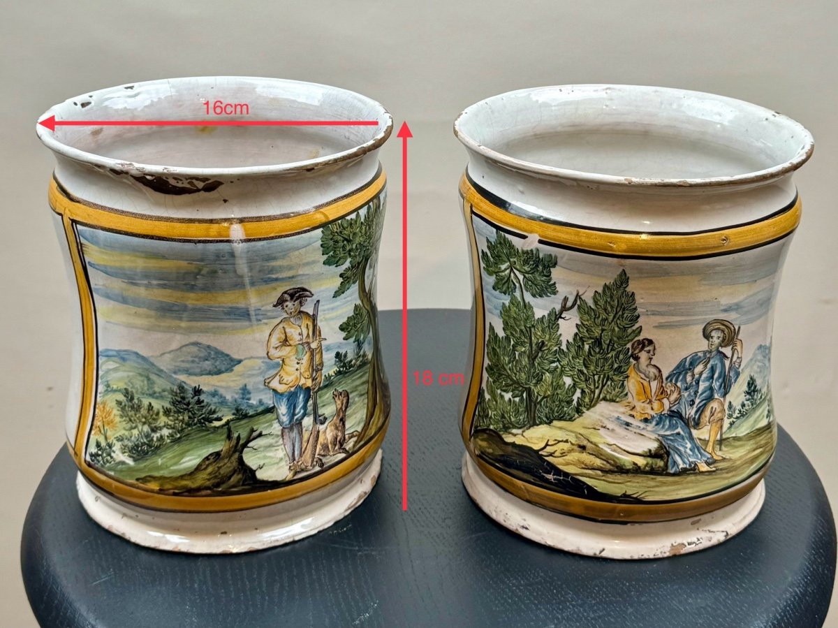 Pair Of Castelli Maiolica Albarello 1760-photo-2