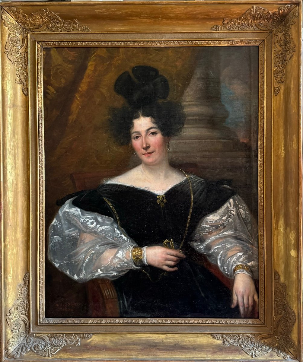 Grand Portrait D’une Dame De Qualité Par Xavier Sigalon 1830-photo-3