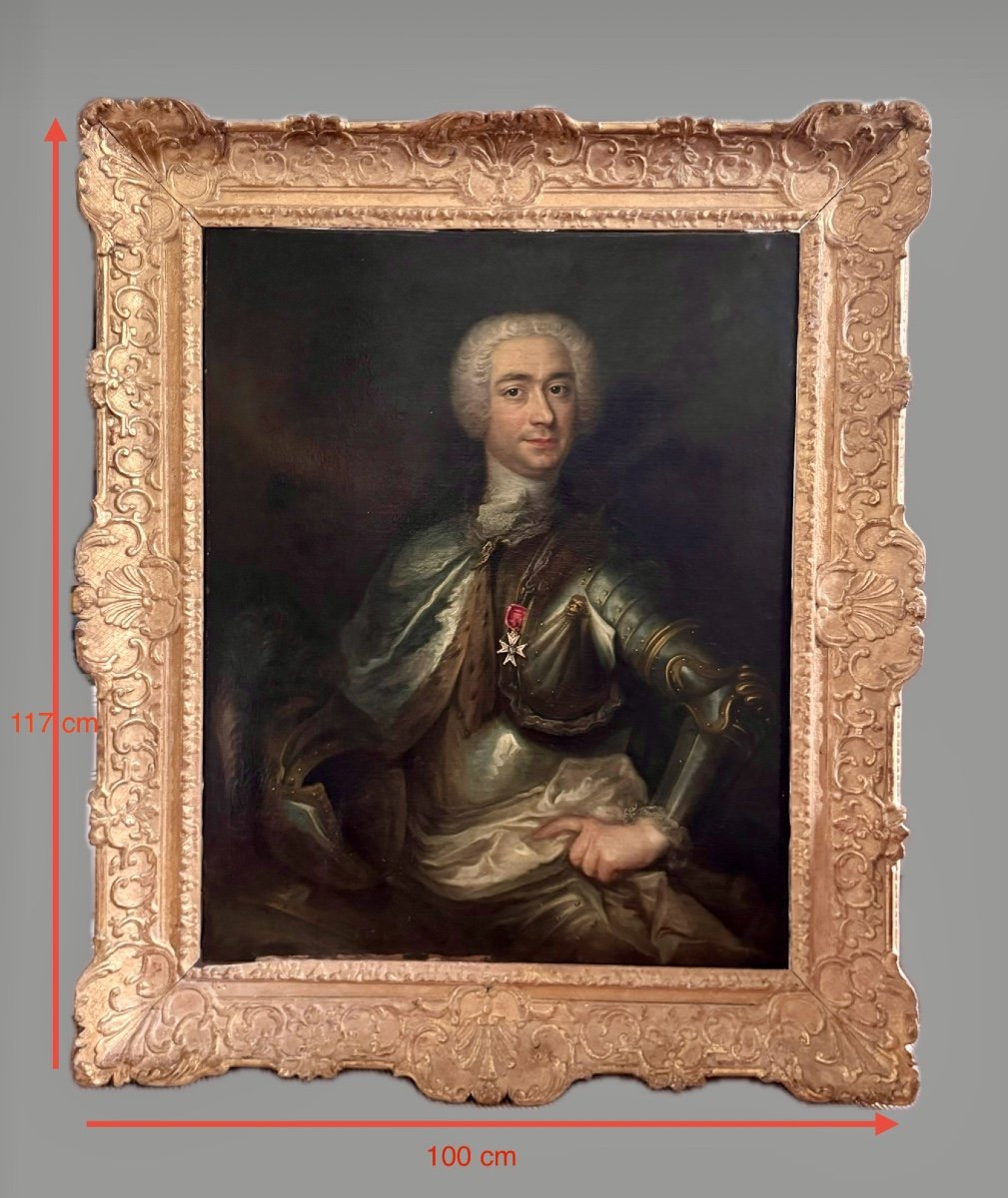 Large And Magnificent Military Portrait Of An Aristocratic Personage Circa 1750-photo-2