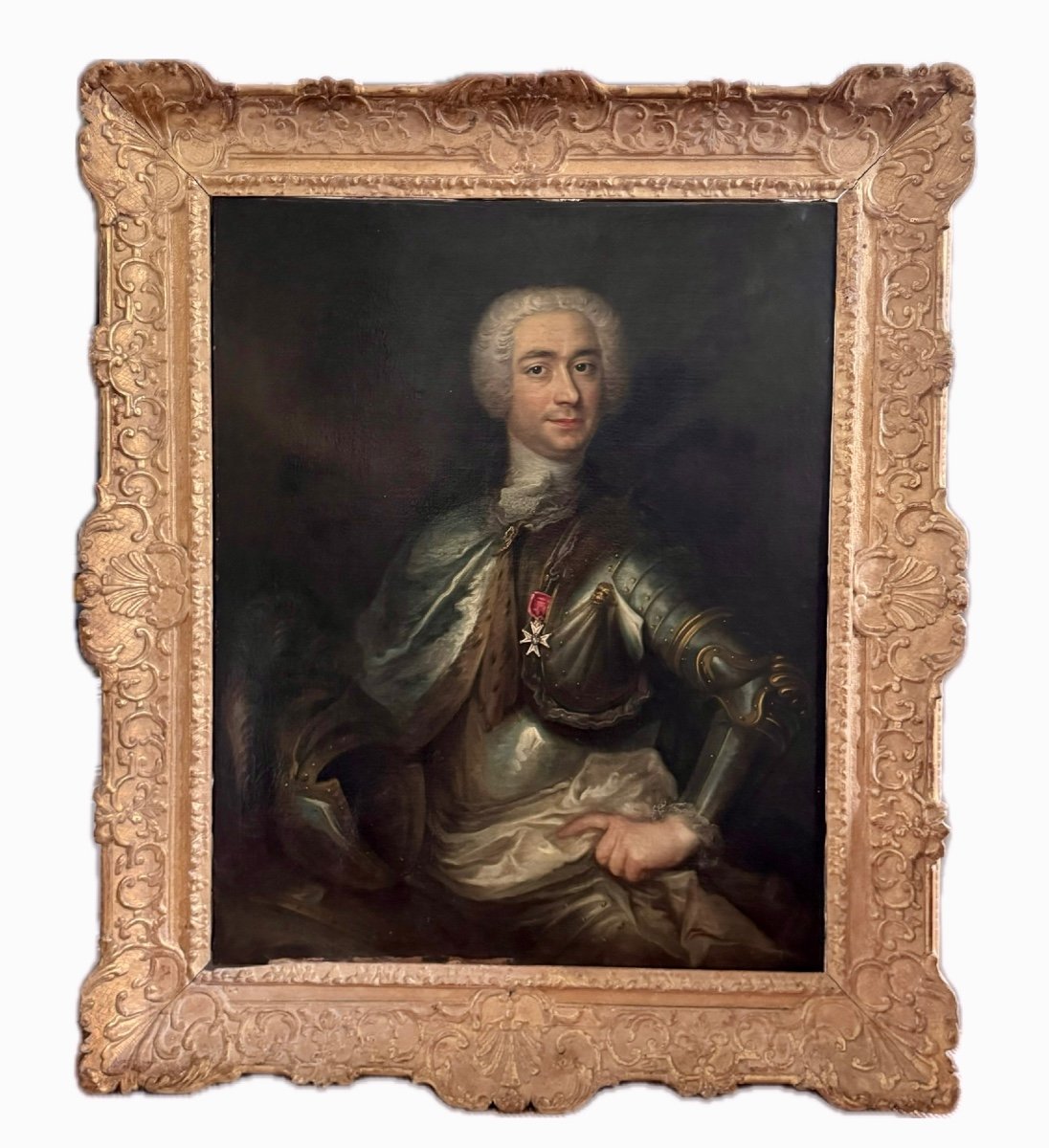 Large And Magnificent Military Portrait Of An Aristocratic Personage Circa 1750-photo-4