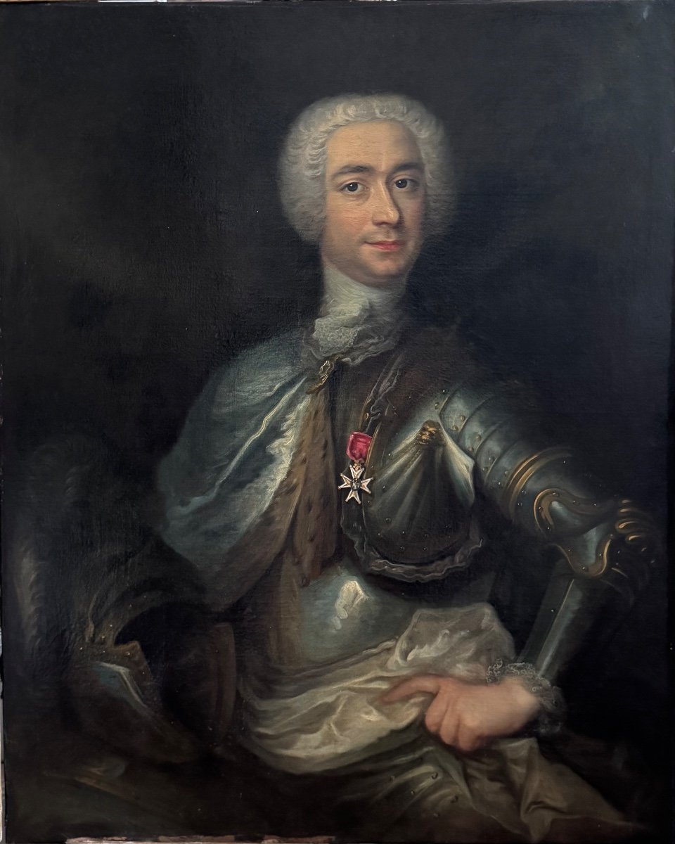 Large And Magnificent Military Portrait Of An Aristocratic Personage Circa 1750-photo-1