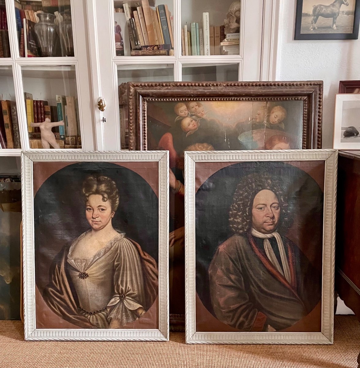 Pair Of Portraits, A Couple Of Minor Nobility Dated 1715-photo-3