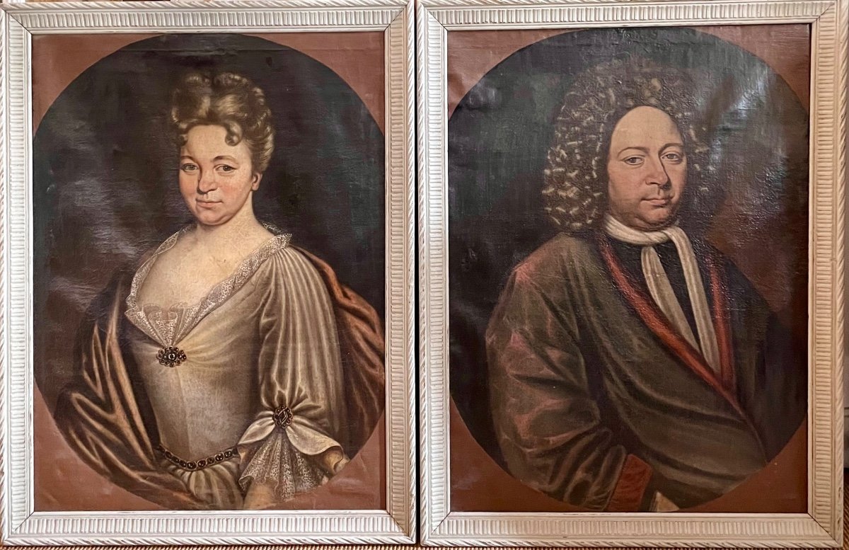 Pair Of Portraits, A Couple Of Minor Nobility Dated 1715