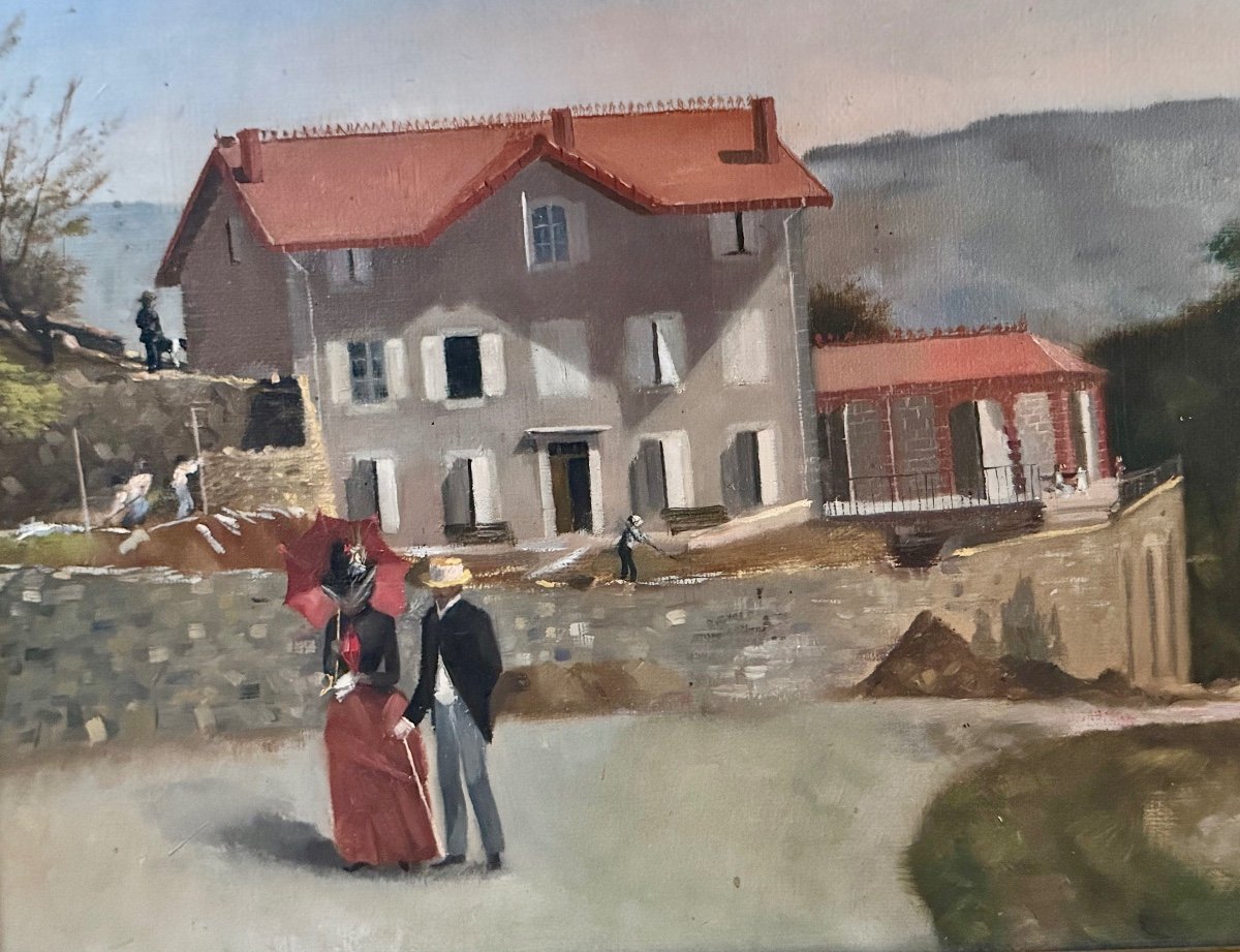 Scène De Village Circa 1900 , la promenade du dimanche .-photo-1