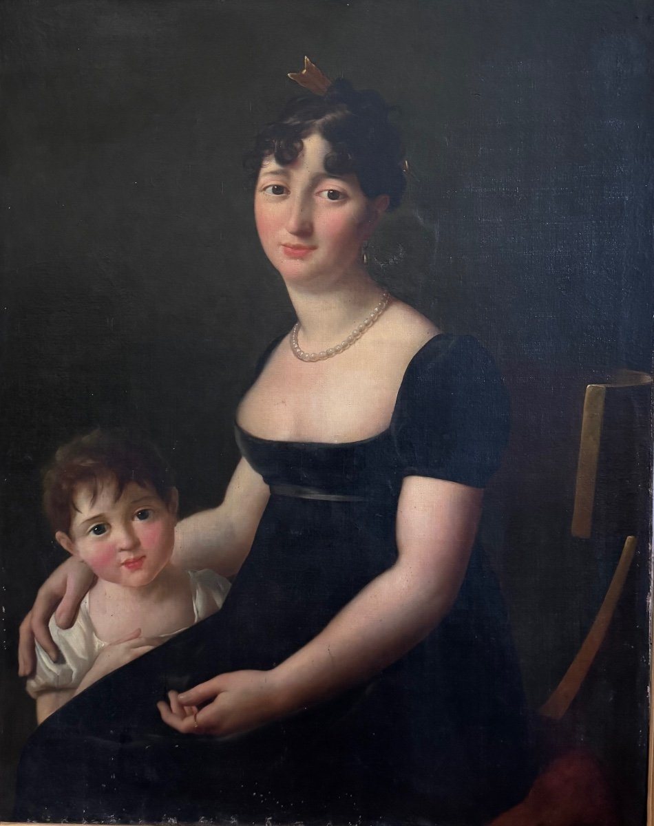 Large Portrait Of A Woman And Her Child Circa 1800-photo-4