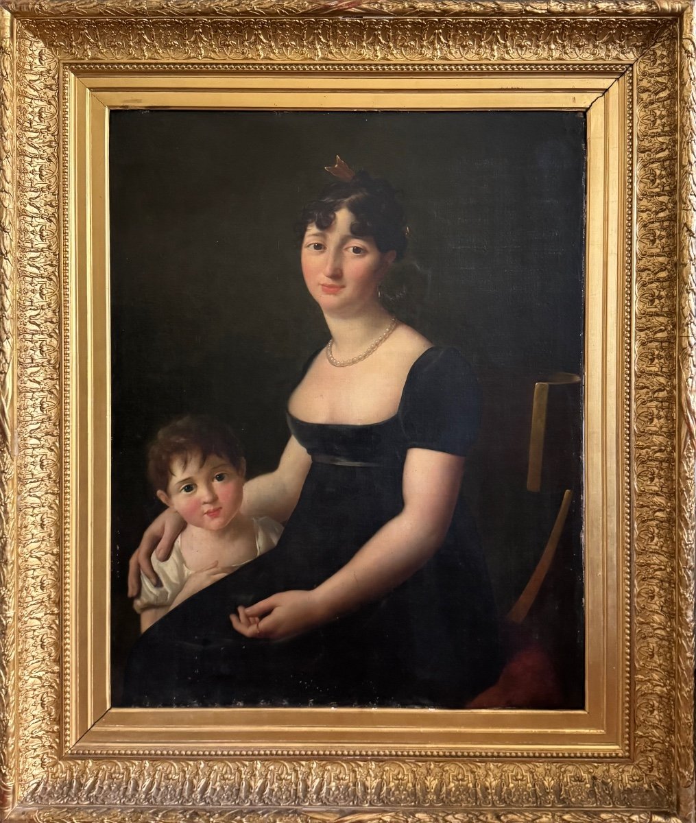 Large Portrait Of A Woman And Her Child Circa 1800-photo-2