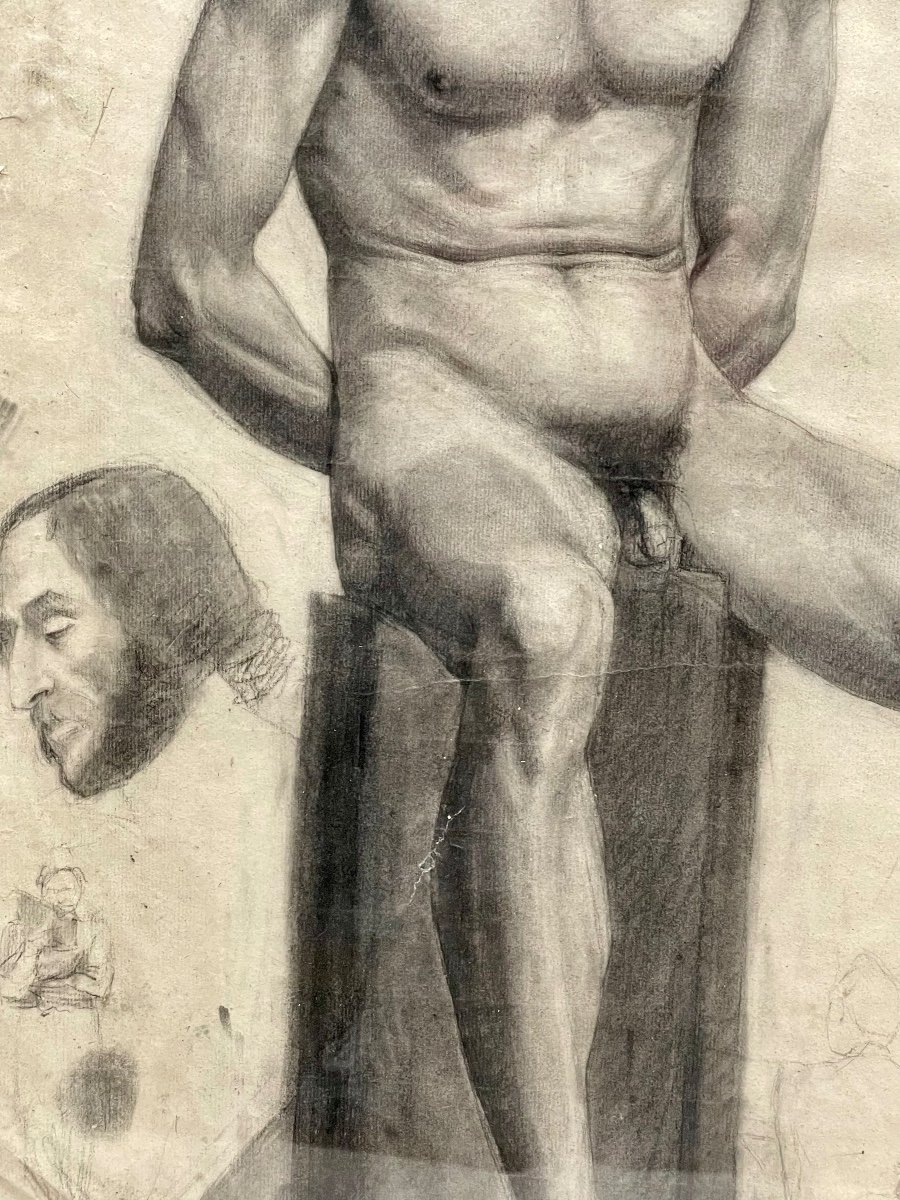 Drawing, Academy Of Naked Men, 19th Century-photo-3