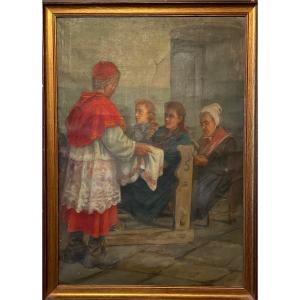 L’enfant De Chœur à La Messe , grande huile sur toile.