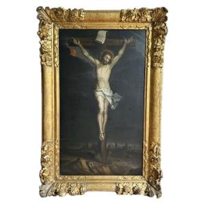 Large Oil On Canvas “christ On The Cross”