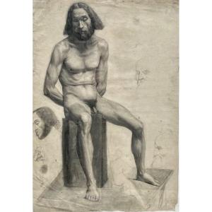 Drawing, Academy Of Naked Men, 19th Century