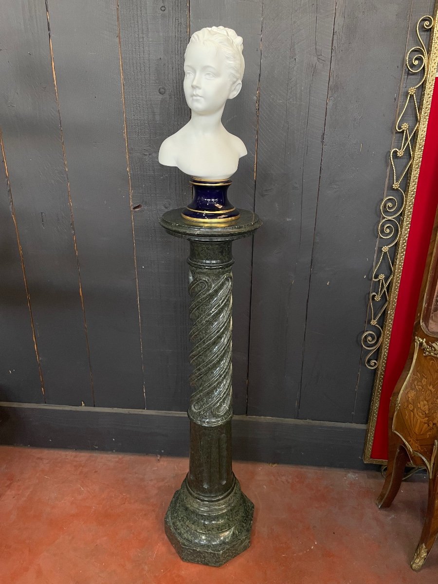 Belle Colonne Antique En Marbre Vert De Mer 