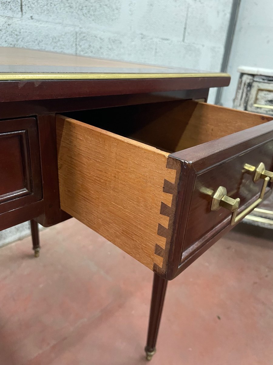 Louis XVI Style Mahogany Bureau Plat Stamped Maillefert-photo-3