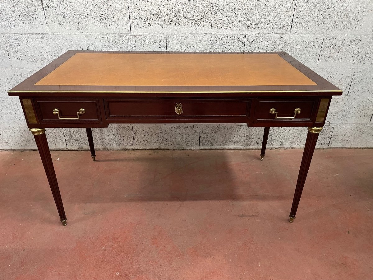 Louis XVI Style Mahogany Bureau Plat Stamped Maillefert