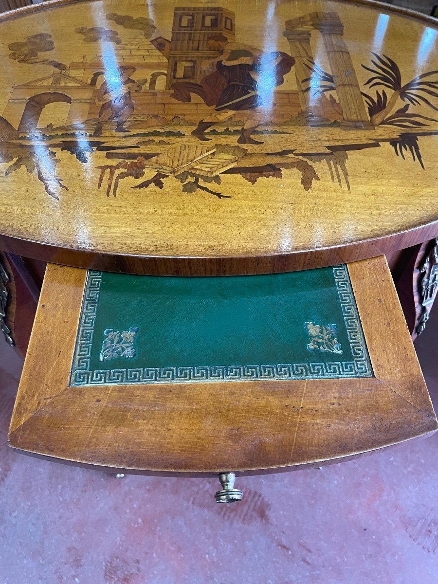 Table De Milieu En Marqueterie à Tirette  estampillée Daïdé françois-photo-2