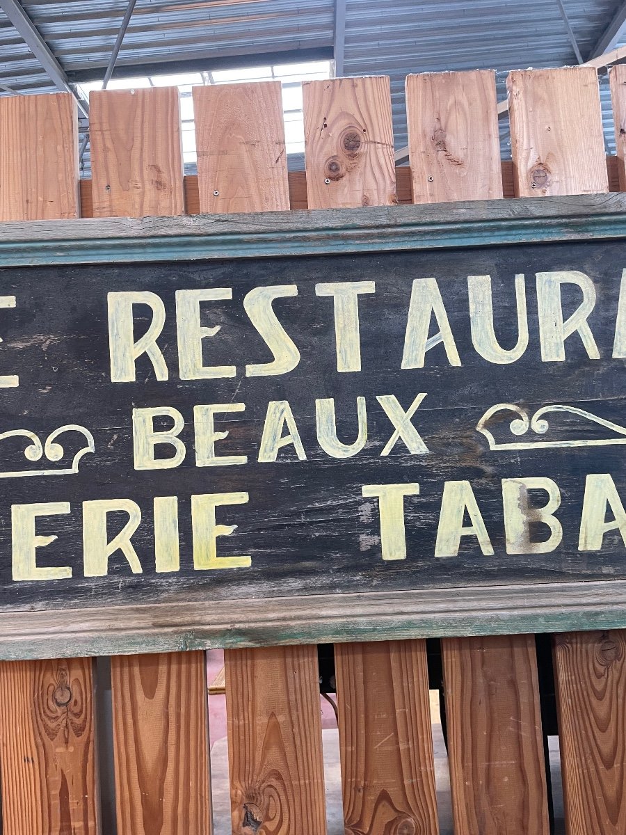 Vielle Enseigne En Bois D’un Café Restaurant épicerie Tabac -photo-3