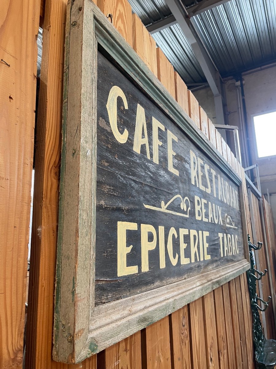 Vielle Enseigne En Bois D’un Café Restaurant épicerie Tabac -photo-4