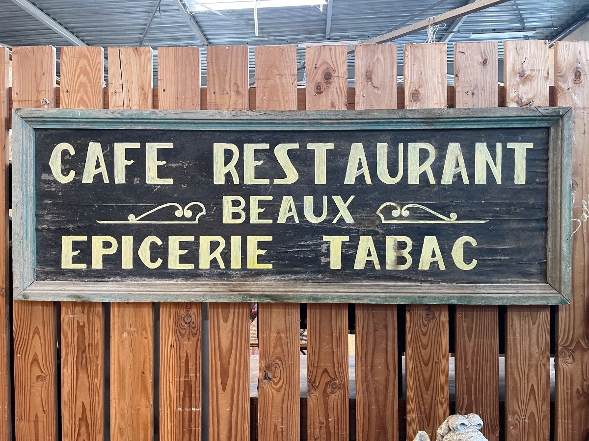 Vielle Enseigne En Bois D’un Café Restaurant épicerie Tabac 