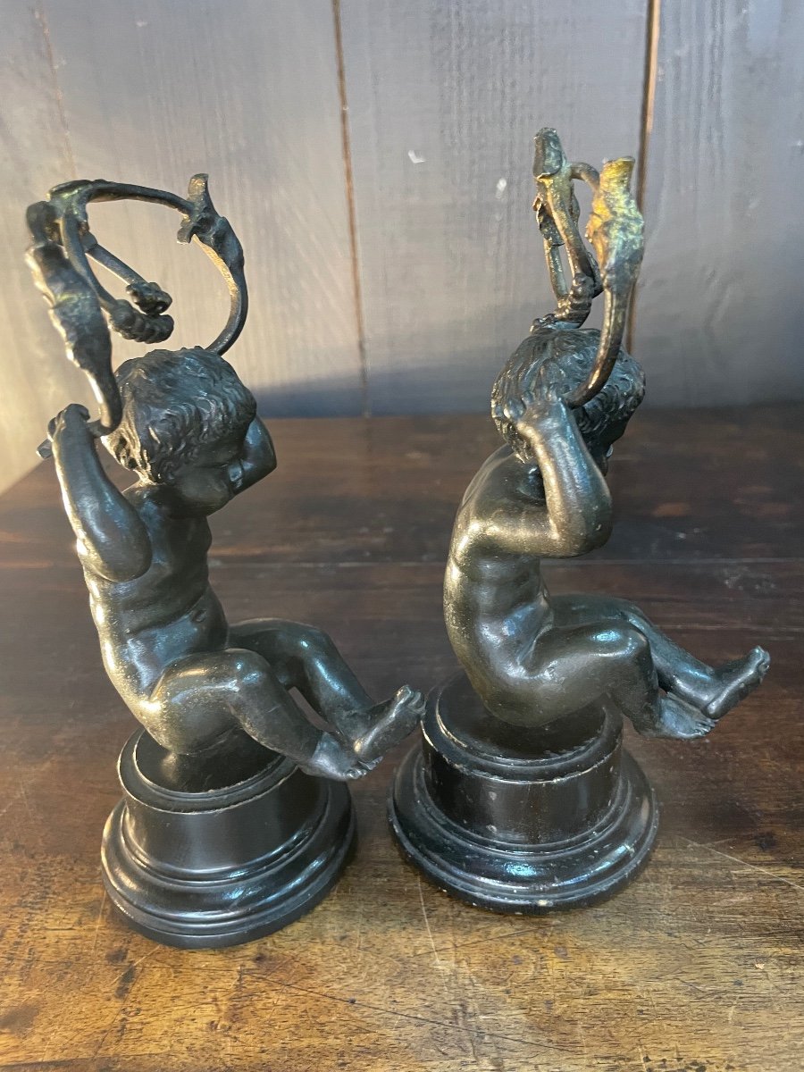 Pair Of Bronze Candlesticks With Putti Decor -photo-3