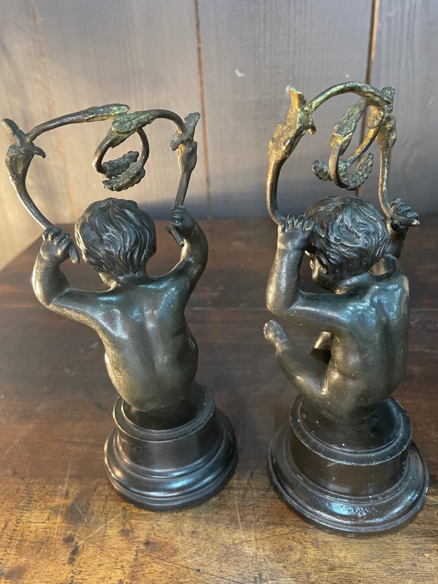 Pair Of Bronze Candlesticks With Putti Decor -photo-2