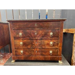 Empire Period Commode In Mahogany Lion Head And Claw Foot