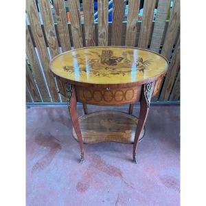 Marquetry Center Table With Pull Tab 