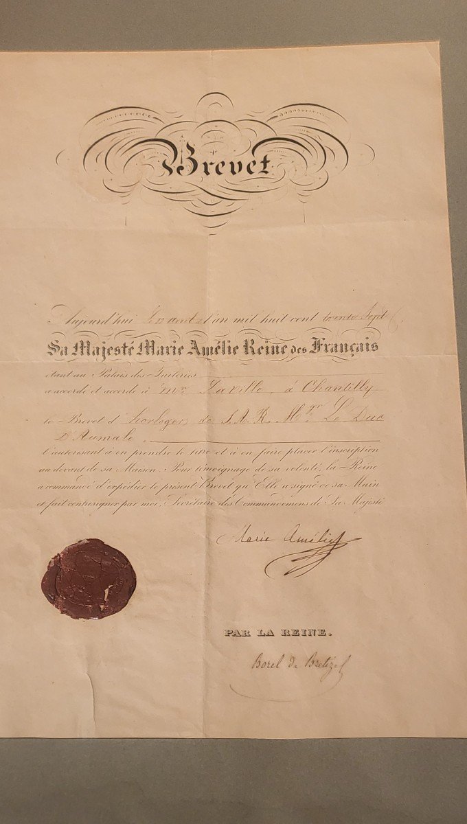 Brevet d'Horlogerie Laville à Chantilly Daté 1837-photo-2