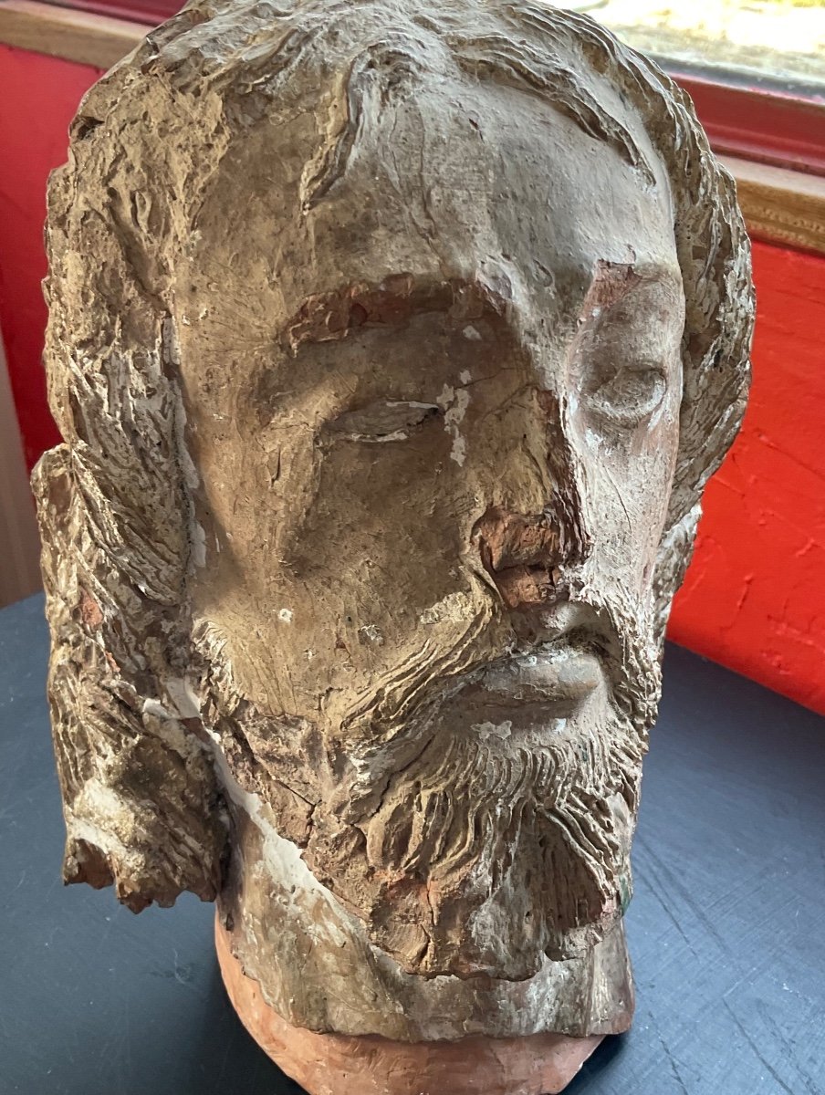 Head Of Christ Early 20th Terracotta -photo-4