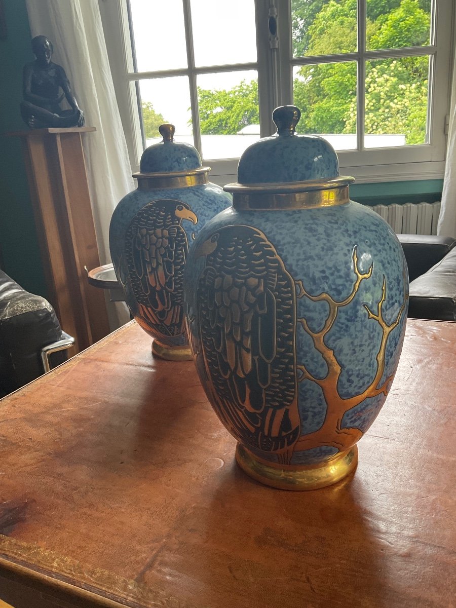 Rare Eagle Potiche Pair Of Montieres Vases-photo-1