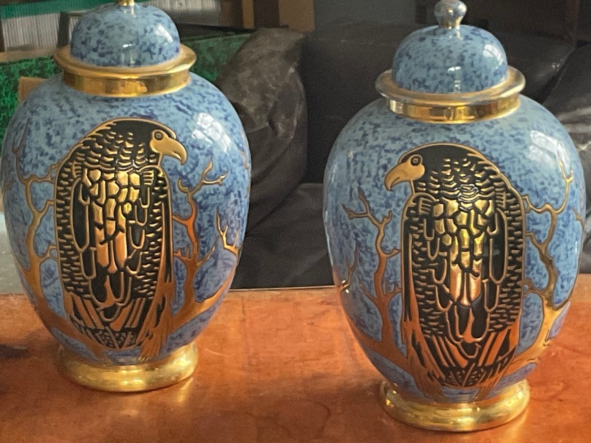 Rare Eagle Potiche Pair Of Montieres Vases