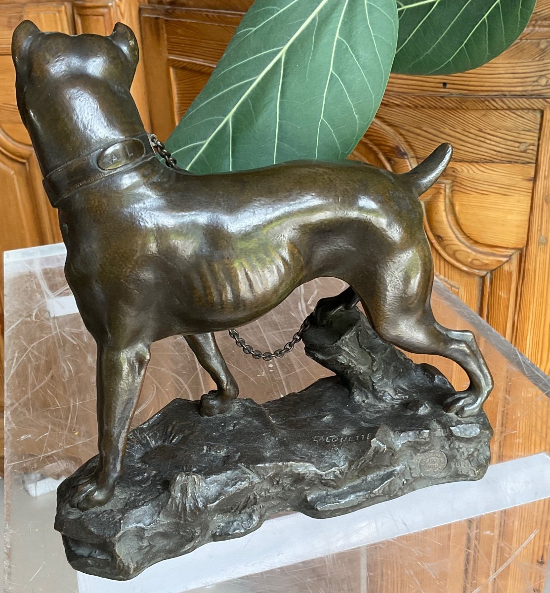 Chien à La Chaîne Par Lalouette Bronze-photo-4