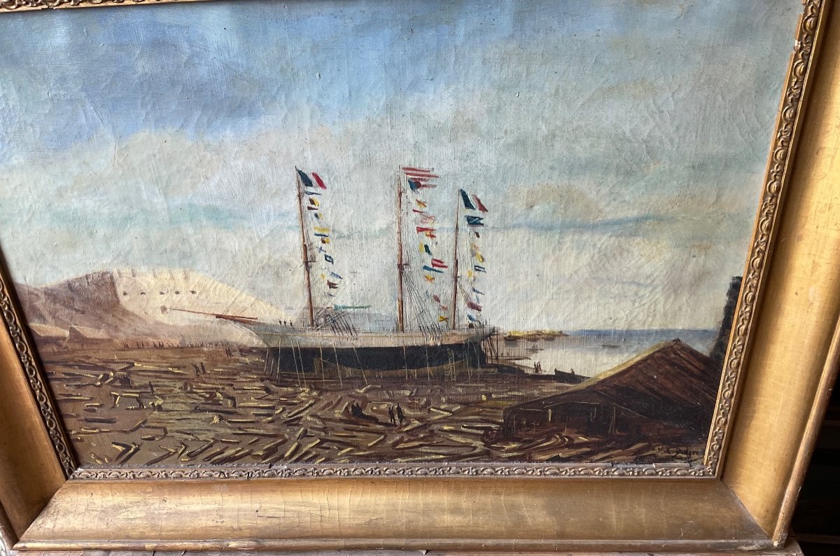 Beautiful Painting Of Pavois Boat Charles Dubreuil -photo-2
