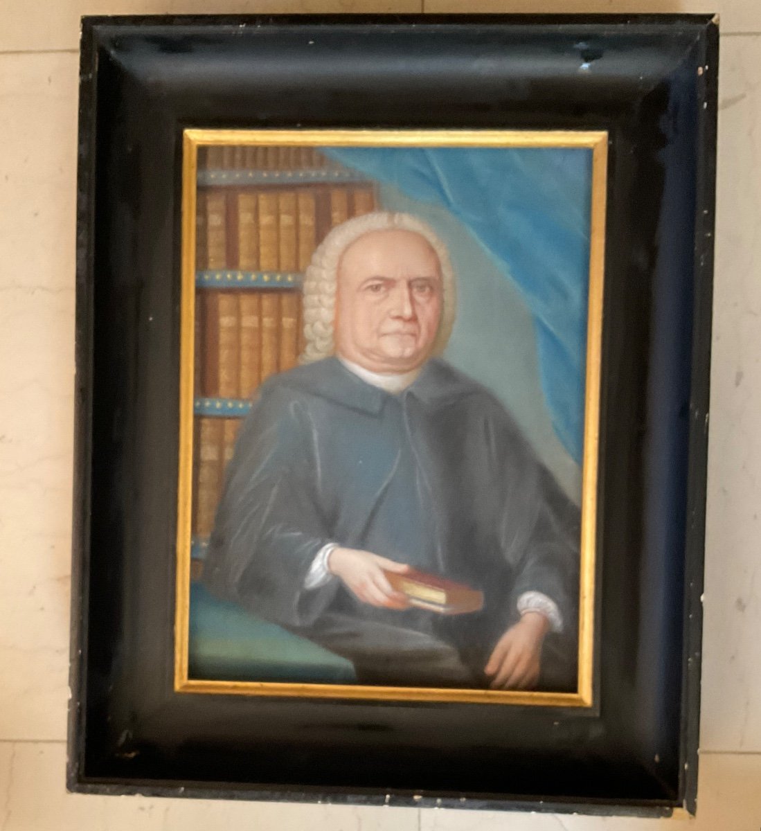 Portrait D’homme Dans Sa Bibliothèque Pastel XVIIIeme Hollandais -photo-3