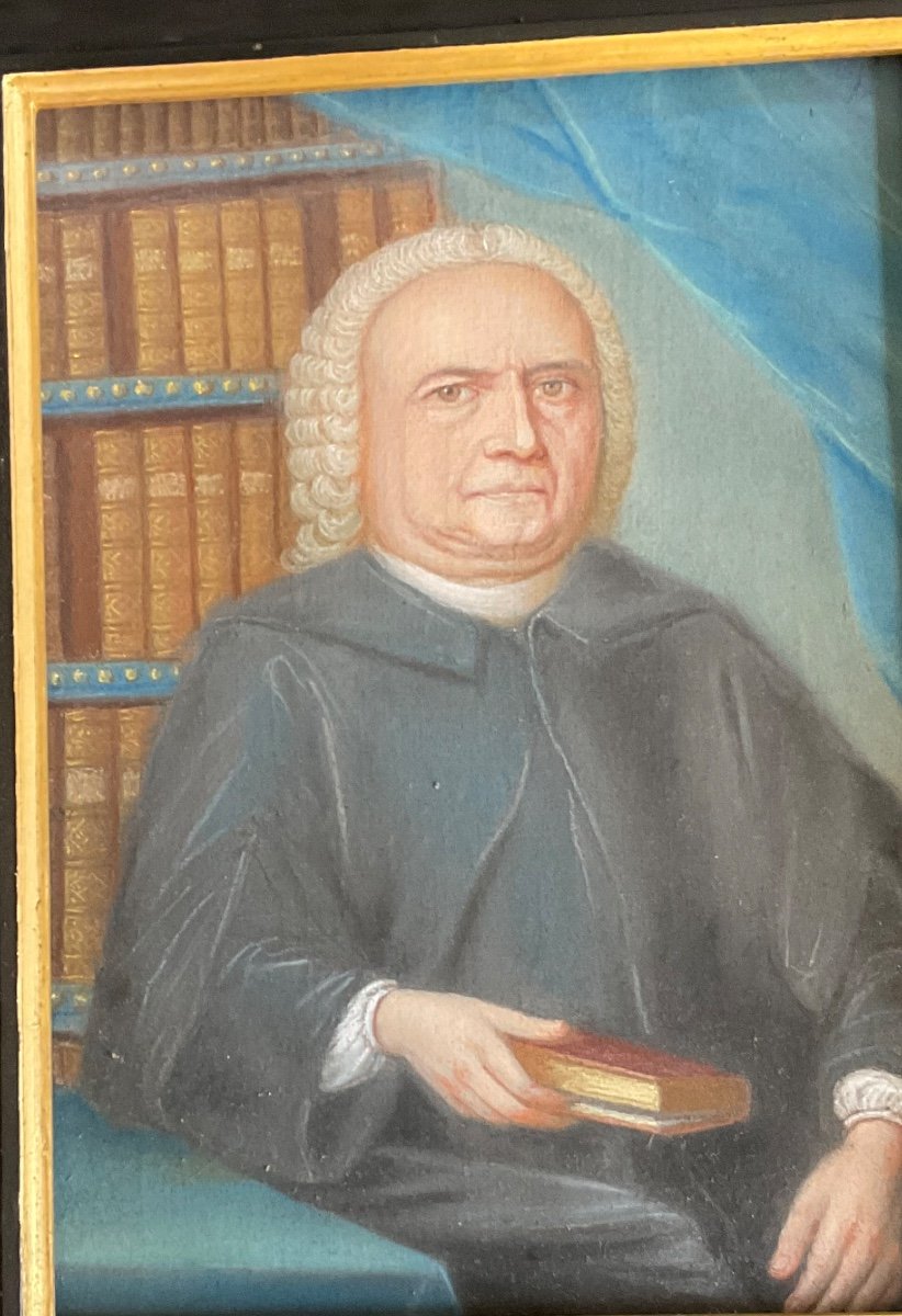 Portrait D’homme Dans Sa Bibliothèque Pastel XVIIIeme Hollandais -photo-1