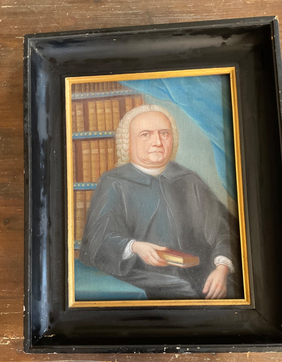 Portrait D’homme Dans Sa Bibliothèque Pastel XVIIIeme Hollandais -photo-2