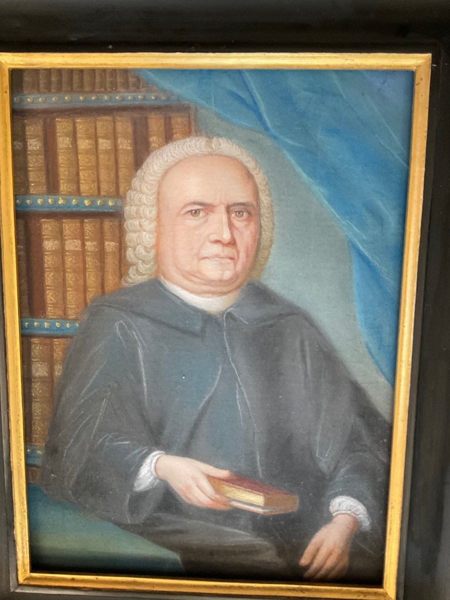 Portrait D’homme Dans Sa Bibliothèque Pastel XVIIIeme Hollandais 