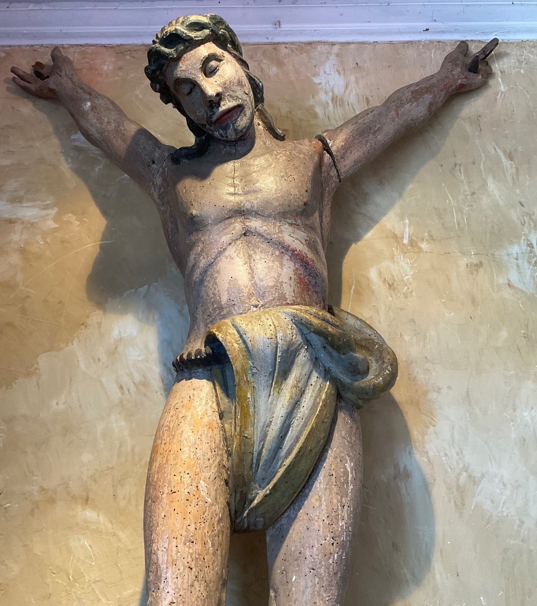 Très Beau Christ Polychrome Italien XVIIeme