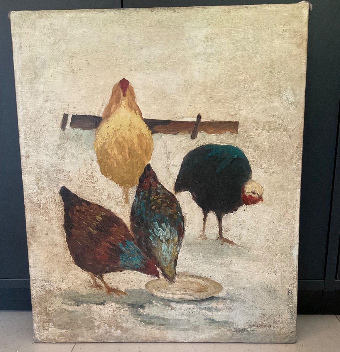 Chickens Oil On Canvas -photo-3