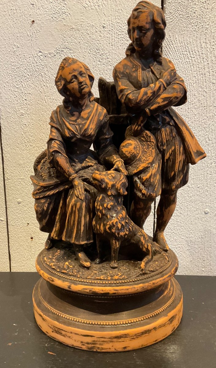 Couple With Dog Terracotta