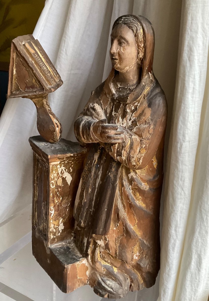 Virgin Of The Annunciation In Wood 17th Century-photo-3