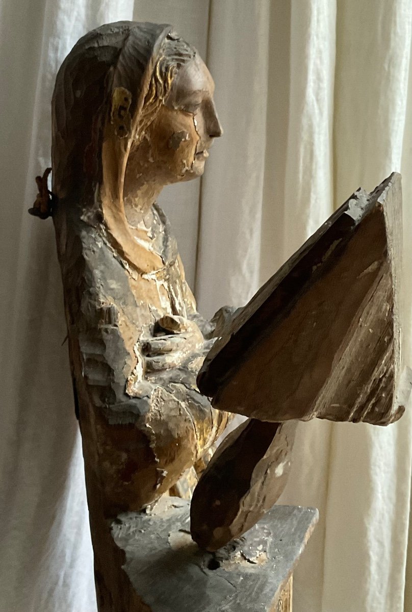 Virgin Of The Annunciation In Wood 17th Century-photo-3