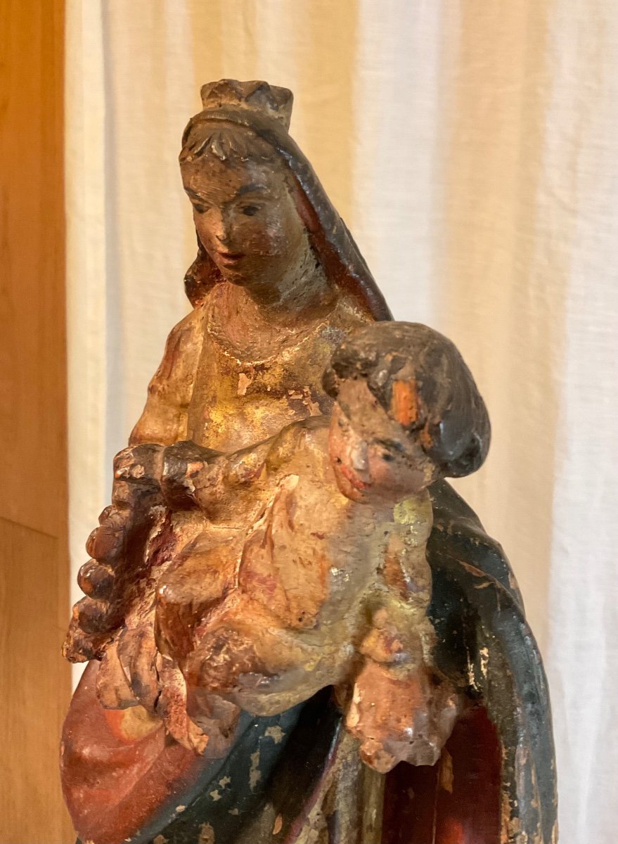 Vierge à L’enfant XVIIeme Bois Polychrome 