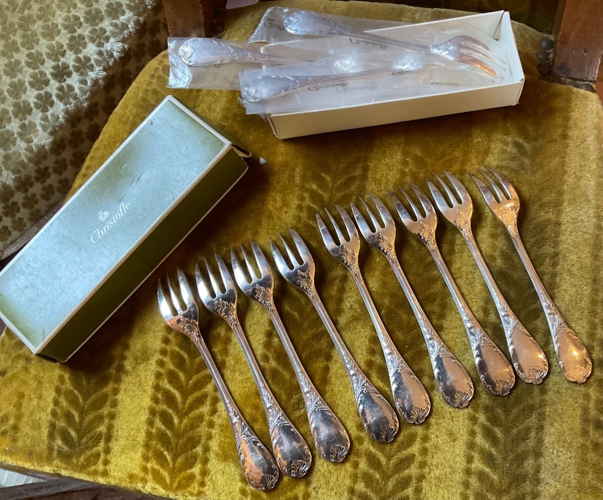 12 Christofle Silver Plated Cake Forks